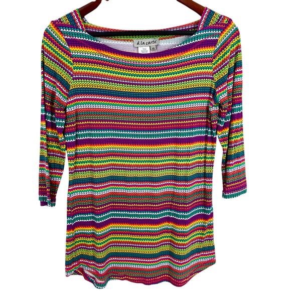A la Carte Tops - A la Carte Womens Sz XS Wearable Art Multicolor Artsy Tropical Blouse Shirt Top